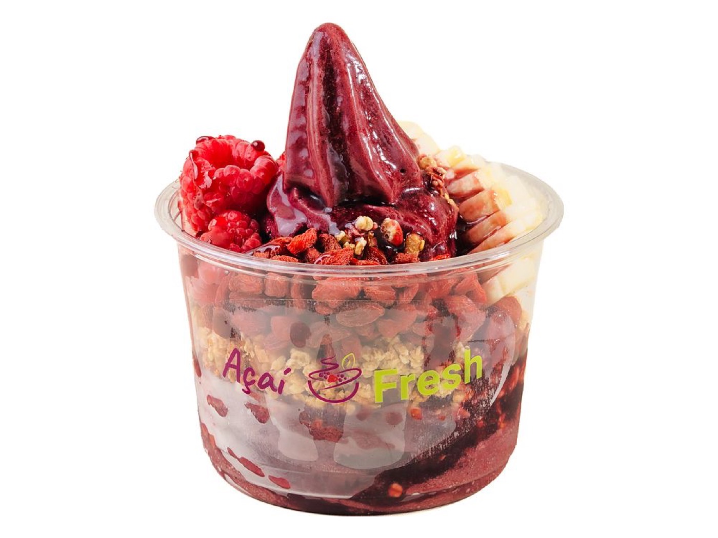 Berry Good Bowl topped with raspberries, banana, goji berries