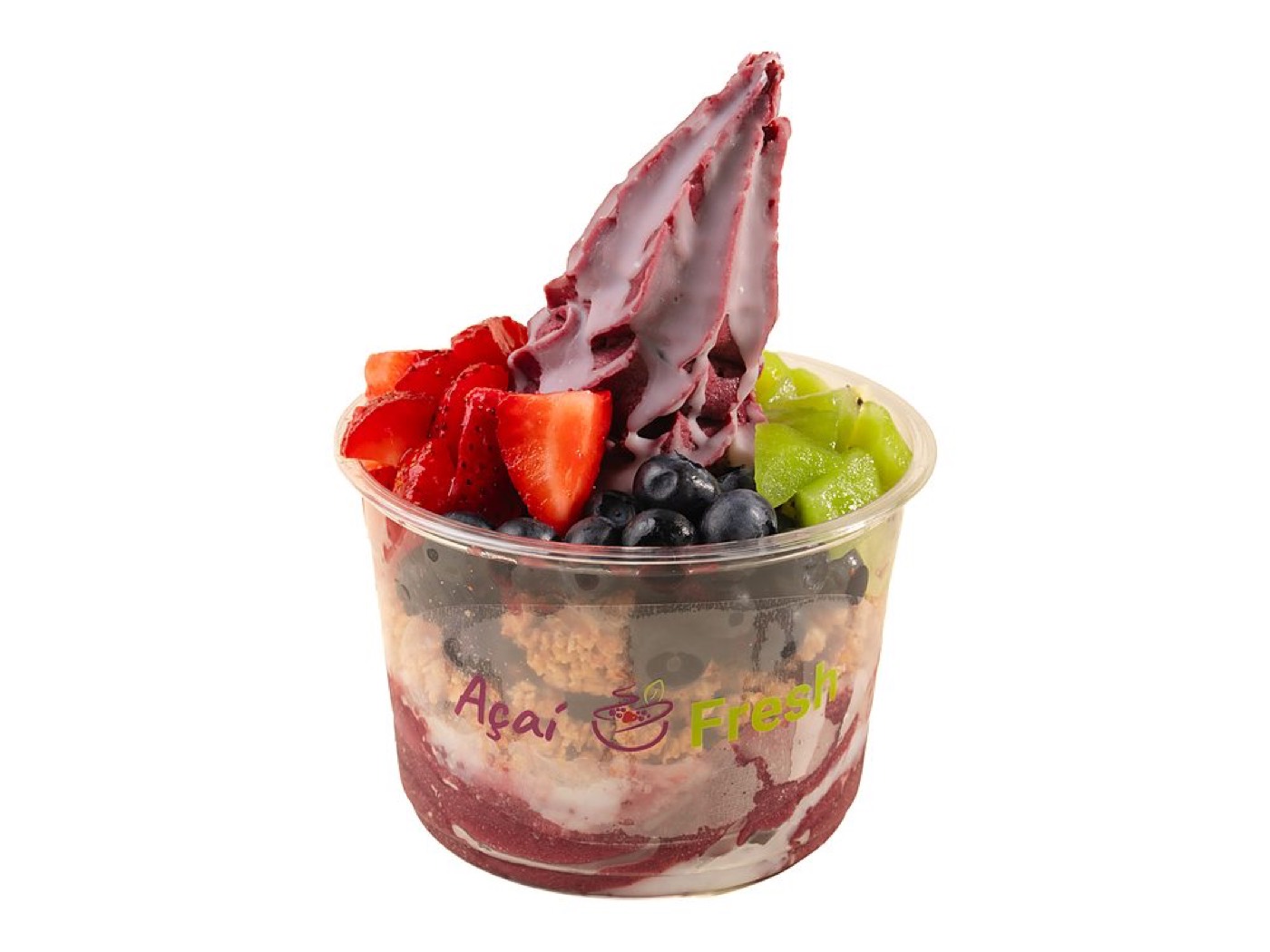 Brazilian Bowl topped with strawberries, kiwi, blueberries