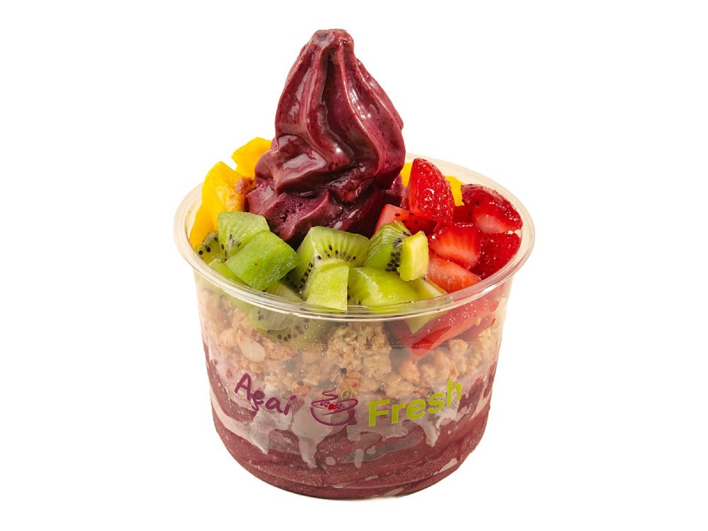 Mango Bowl topped with mango, strawberries, kiwi