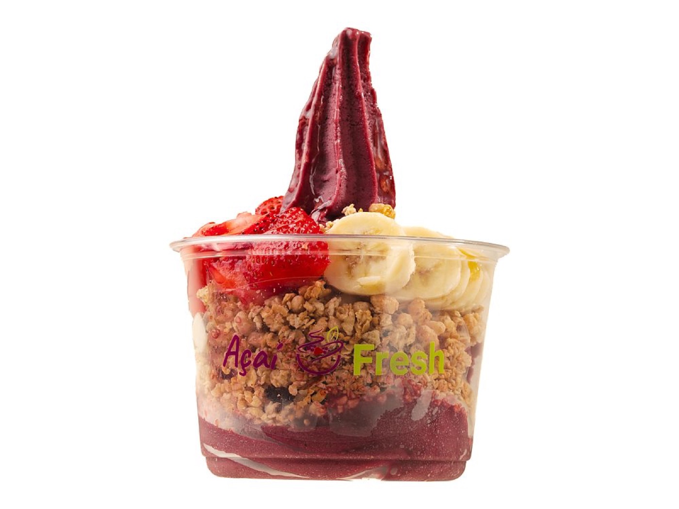 Yolo Bowl topped with strawberries, banana, granola